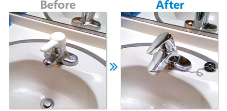 洗面所の水栓交換施工事例写真